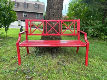 Red Metal Outdoor Bench