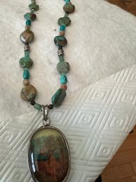 Sterling & Stone Necklace From Thailand  Green Tones