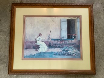 Wood Framed Lithograph 'French Cottage' By Artist Abraham A. Anderson #1