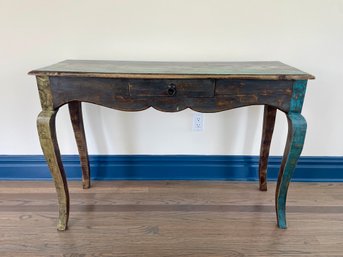 Polychrome Blue Paint Decorated Pine Console Table