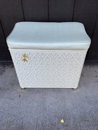 Mid Century Wicker Clothes Hamper / Bench