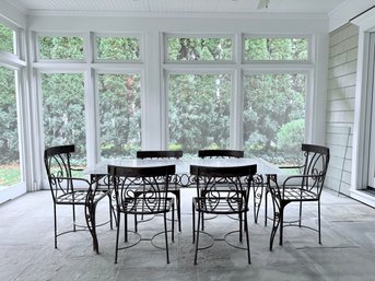 Vintage Wrought Iron Table & Six Custom Artisan Chairs