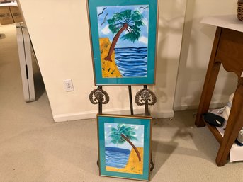 Pair Of Framed Paintings Of Beachy Palm Trees