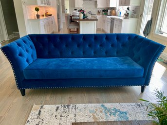 Royal Blue Chesterfield Style Sofa With Nailhead Trim