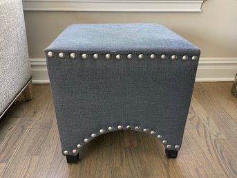 Denim Cube Form Side Table With Nail Head Trim