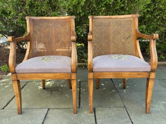 Pair Of Hollywood Regency Cane Back Chairs (small Hole In One Of The Chairs Backs)
