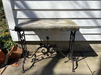 Antique French-style Wrought Iron Table With A Shaped Marble Top