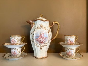 Limoges Gilt Decorated Hot Chocolate Set