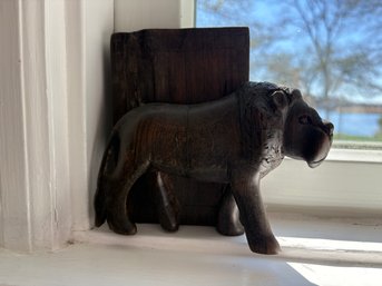 Antique Carved Lion Bookends, Oriental, Ebonised, Book Rest, Victorian