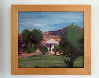 House On A Hill Landscape Painting, Signed