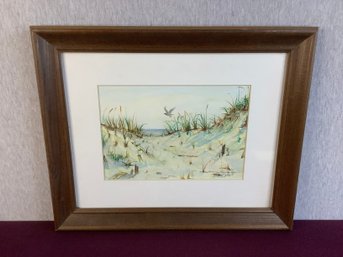 Framed Coastal Watercolor W/ Sand Dunes & Sea-Grass (SIGNED) #3