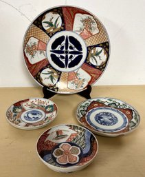Antique Japanese Imari Porcelain Plate & Bowl Collection ~ 4 Piece Lot ~ Hand Painted
