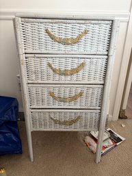 Antique Wicker Linen Cabinet With Chalkware Details