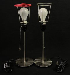 Mid-century Modern Chrome Table Top Lamp Piece Pair