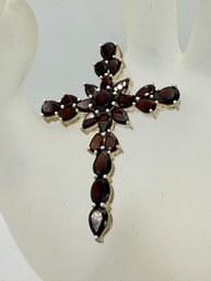 Sterling Silver Large Garnet Cluster Cross Pendant