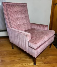 Mid-century Modern Pink Ribbed High-back Armchair In The Style Of Milo Baughman