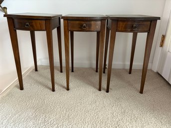 Set Of 3 Vintage Mahogany Side Tables Feature Green Tooled Leather Tops  By Columbia Manufacturing
