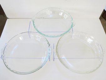 Trio Of Vintage Glass PYREX Handled Fluted Pie Plates