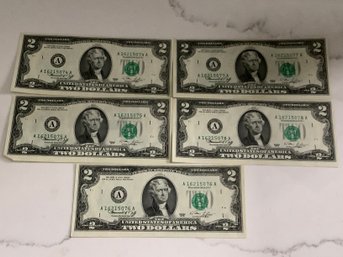 Lot Of 5 Vintage 1976 Two-dollar Bills #79