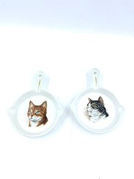Set Of 2 Vintage New Old Stock Cat Spoon Rests/ Ashtrays By Conrad Crafters