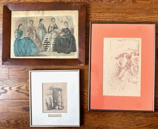 Antique Etching Of Women's Fashion, Charles Dicken's Pickwick Papers Illustration & Robert Anning Bell Print