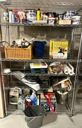 Contents Of Shelves - Paints, Cleaners, Blinds, Sprayers, Buffer, Motor Oil, Etc