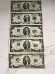 Lot Of 5 Vintage 1976 Two-dollar Bills #80