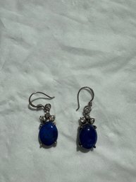 Sterling Silver Dangle Earrings Featuring Oval Cabochon-cut Lapis Lazuli Stones
