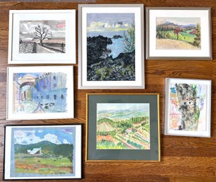7 Original Landscape Pastel Drawings & Watercolor Paintings By Emily Muir & Others