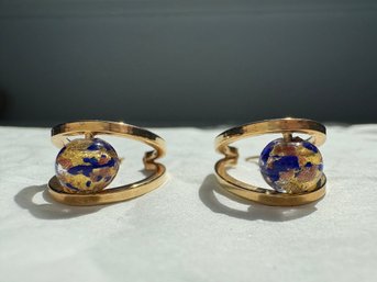 Italian-made Hoops Featuring Blue Murano Glass Beads Earrings