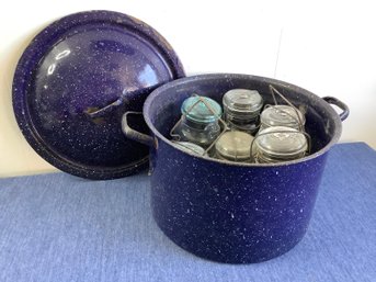Enameled Canning Pot With Glass Jars