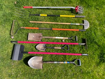 Hand Tools Including Pickaxe, Shovels, Sledgehammer & More