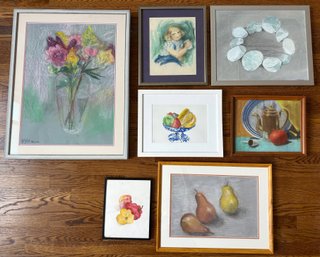 8 Original Still Life & Portrait Pastel Drawings & Watercolor Paintings By Emily Muir & Others