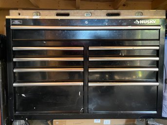Husky Tool Storage Cabinet Filled With Large Array Of Hardware & Tools