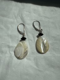 Sterling Silver Earrings Feature Hand-carved Mother Of Pearl Leaves