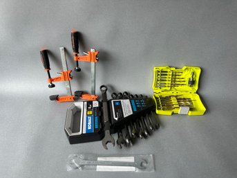 Kobalt 8 Piece Wrench Set, Clamps, Ryobi Drill Bit Set
