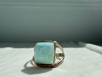 Sterling Silver Ring Featuring A Square-cut Larimar Gemstone
