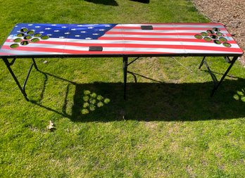 PARTYPONG 8 - Foot Folding Beer Pong Table With US Flag Graphic