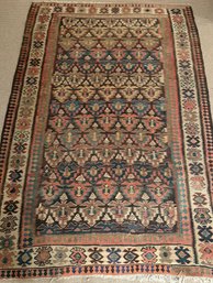Antique Kurdish Kilim Carpet In Brown, Apricot & Teal Tones