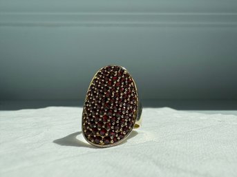 Sterling Silver Dome Ring Set With Numerous Small Czech Garnets