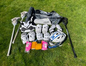 Lacrosse Equipment Including Sticks, Helmet, Pads & Gloves