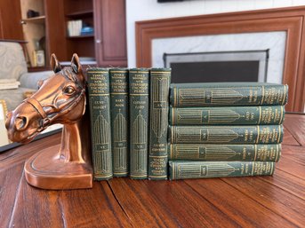 Copper And Bronze Horse Book End With Vintage Books