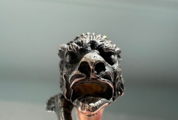900 Silver Ring Featuring A Roaring Lion Head Design