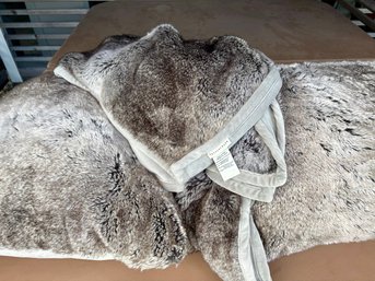Pottery Barn Grey Faux Fur Throw Blanket & Coordinating Faux Fur Pillows
