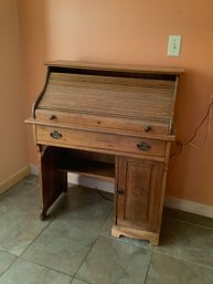 Early Petite Tiger Oak Roll Top Desk