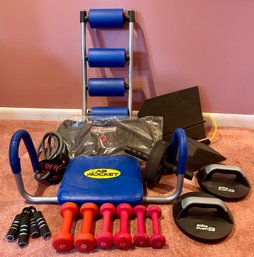 Ab Rocket With Group Of Workout Accessories Including Lightweight Dumbbells