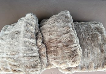 Three Pottery Barn Faux Fur Ruched Throw Pillows