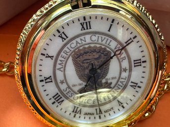 4 American Civil War Sesquicennial Pocket Watches With Chains.