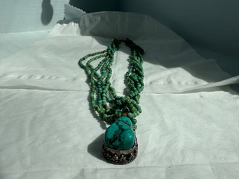 Multi-strand Turquoise Beaded Necklace Is Handmade Native American With Sterling Silver