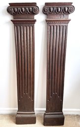 Pair Vintage Solid Carved Wood Column Pilasters